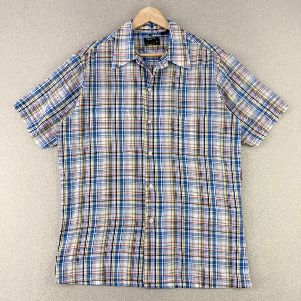 Vintage JCPenney Shirt Mens Medium Blue Plaid Paper Thin Short Sleeve Button Up